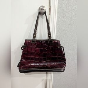 Dooney And Bourke Elegant Crocodile-Embossed Burgundy Tote Bag